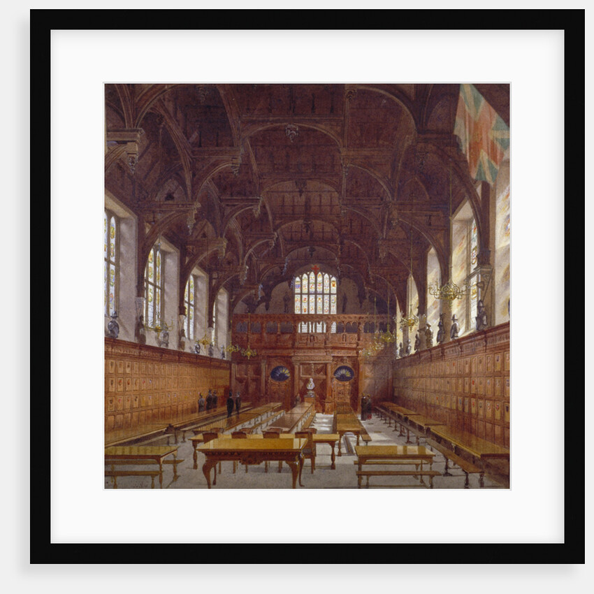 Interior view of Middle Temple Hall from the high table with figures, London by John Crowther