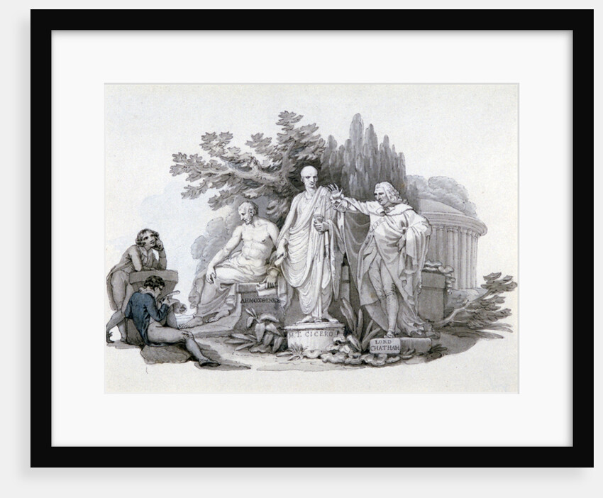 Two Youths contemplating Statues of Demosthenes, Cicero and Pitt by Edward Francis Burney