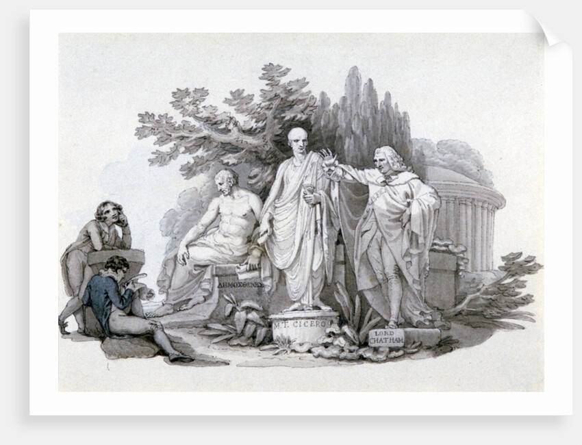 Two Youths contemplating Statues of Demosthenes, Cicero and Pitt by Edward Francis Burney