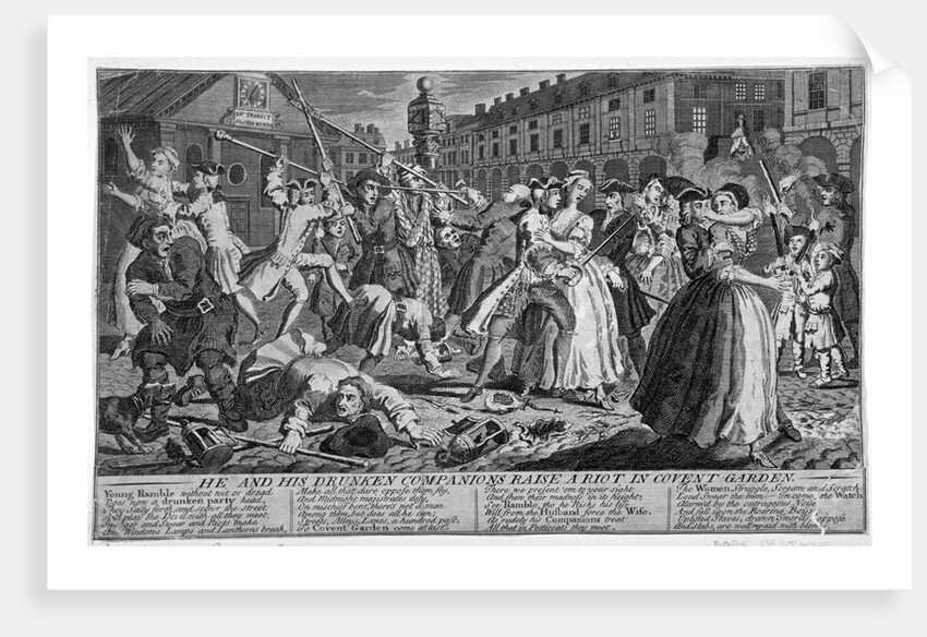 He and his drunken companions raise a riot in Covent Garden by Anonymous