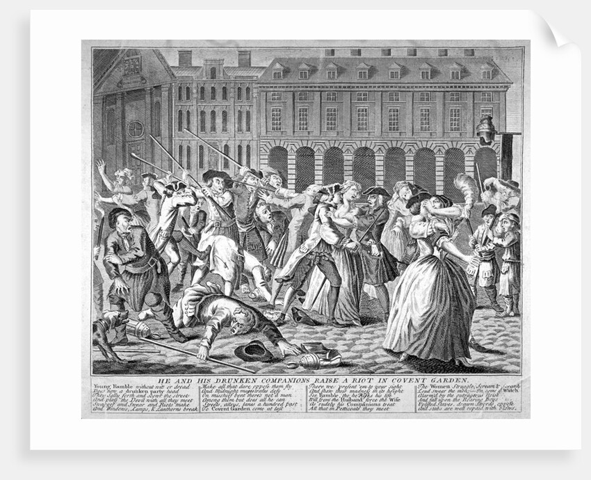 He and his drunken companions raise a riot in Covent Garden by Anonymous