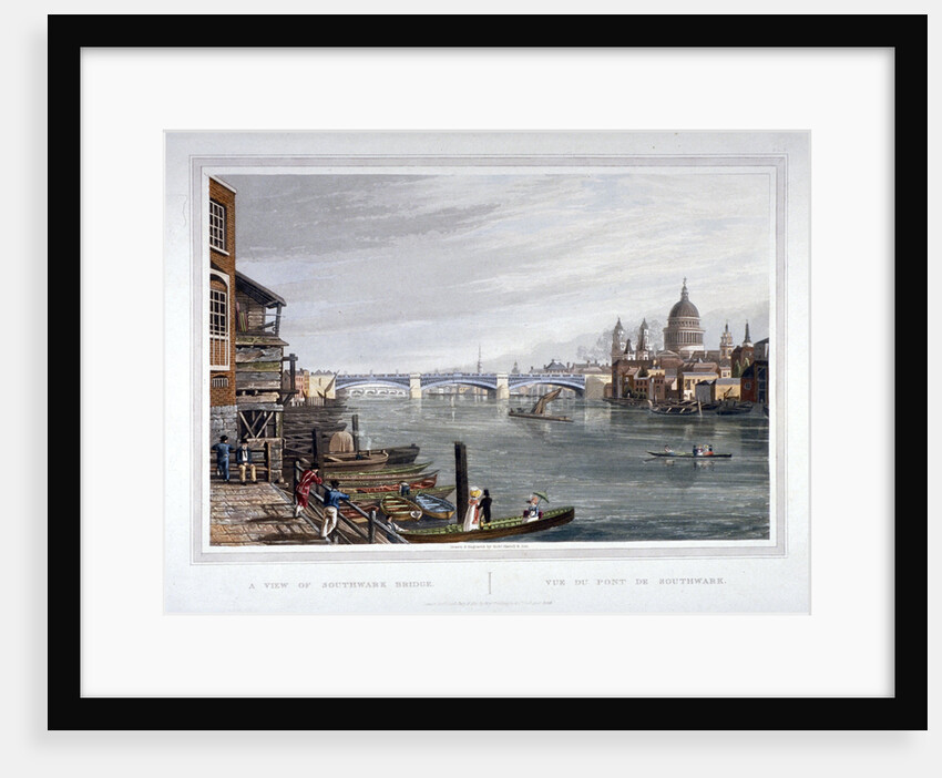 View of the east side of Southwark Bridge, London by Robert Havell