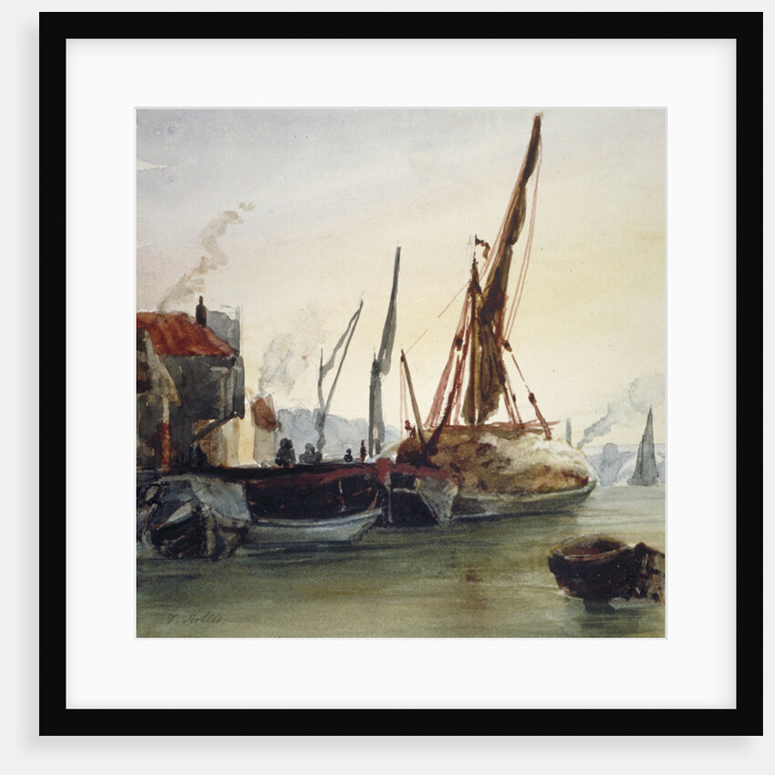 View of boats moored on the River Thames at Bankside, Southwark, London by Thomas Hollis