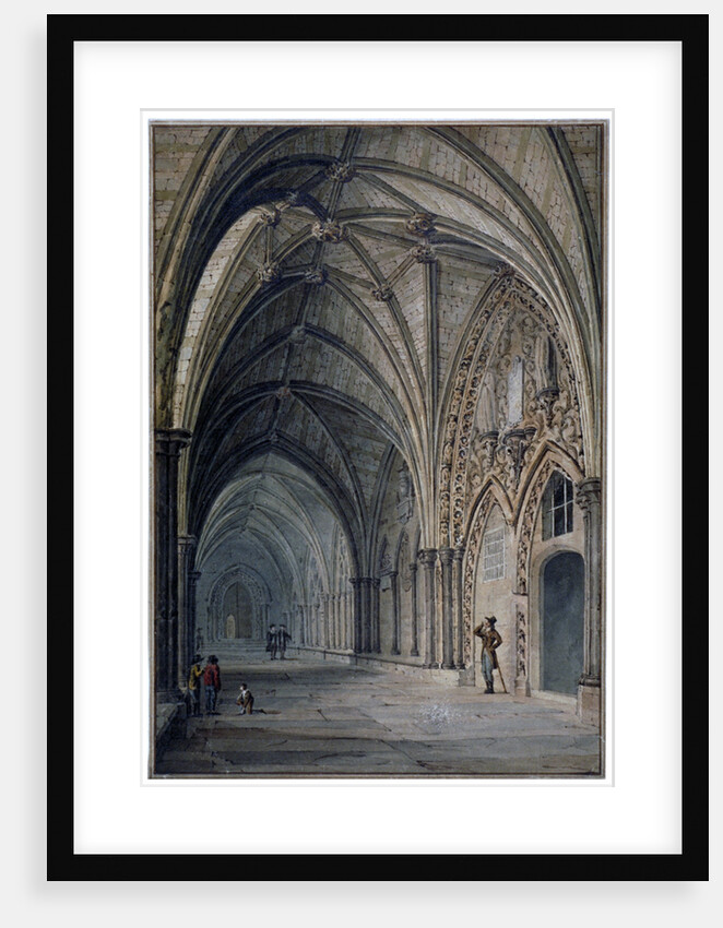 Interior view of the cloisters in Westminster Abbey, London by John Chessell Buckler
