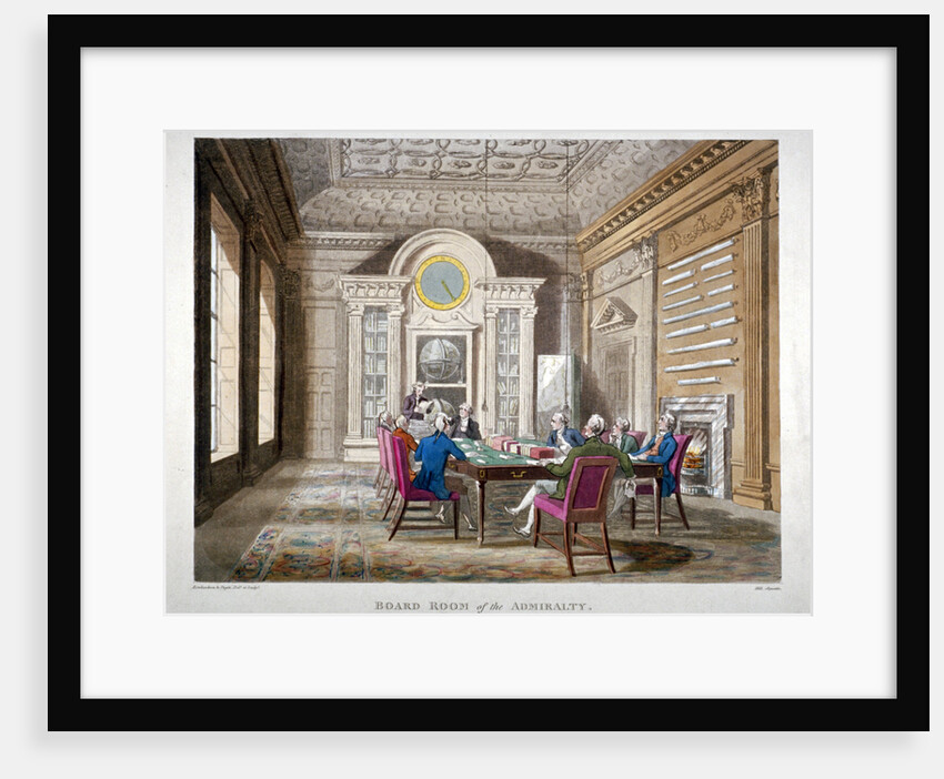 Boardroom of the Admiralty with a meeting in progress, Whitehall, Westminster, London by Augustus Charles Pugin