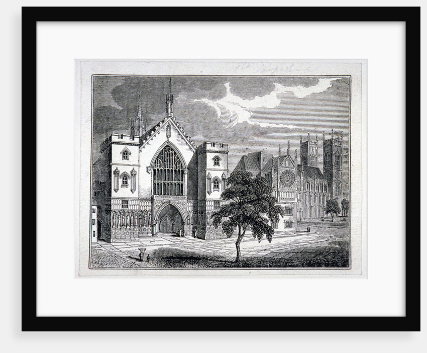 Westminster Hall from New Palace Yard with a view of Westminster Abbey, London by W Hughes