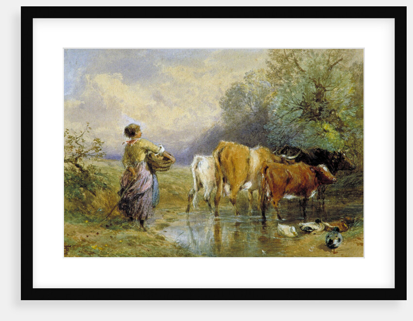 A Girl driving Cattle across a Stream by Myles Birket Foster