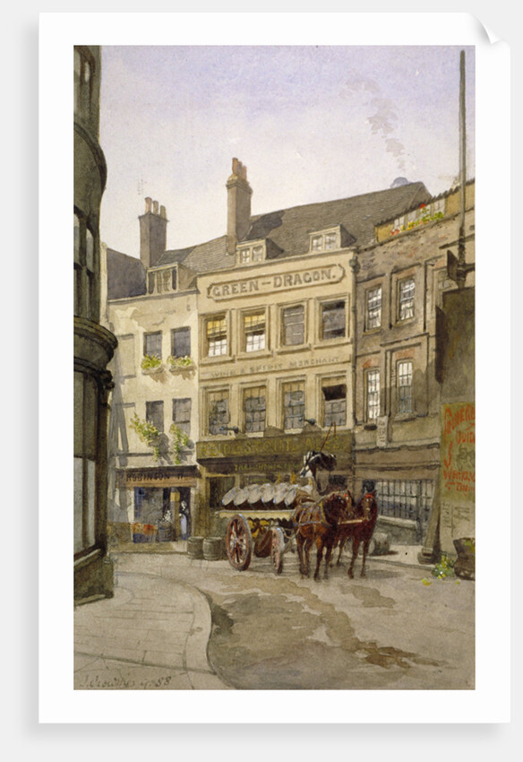 View of no 11 St Andrew's Hill and the Green Dragon Inn with a cart of barrels, London by John Crowther