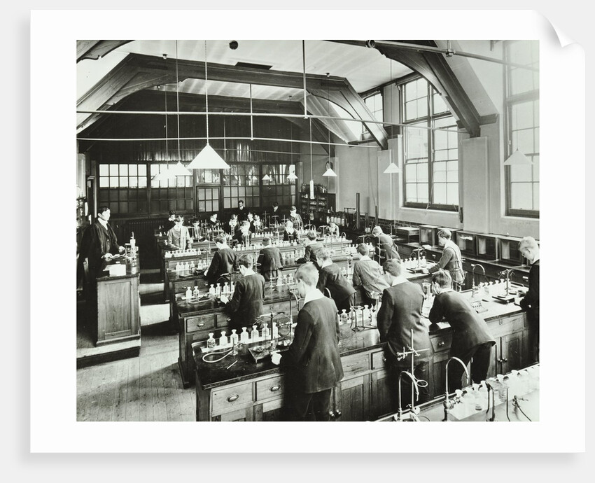 Boys in a chemistry laboratory, Hackney Downs School, London, 1911 by Unknown