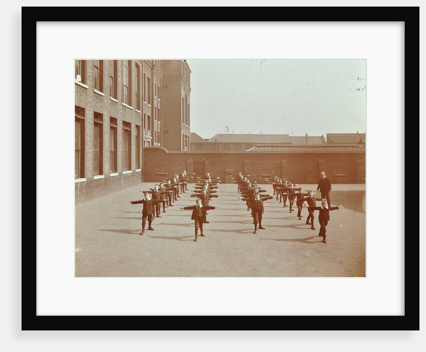 Drill in playground, Alma Boys School, Bermondsey, London, 1908 by Unknown