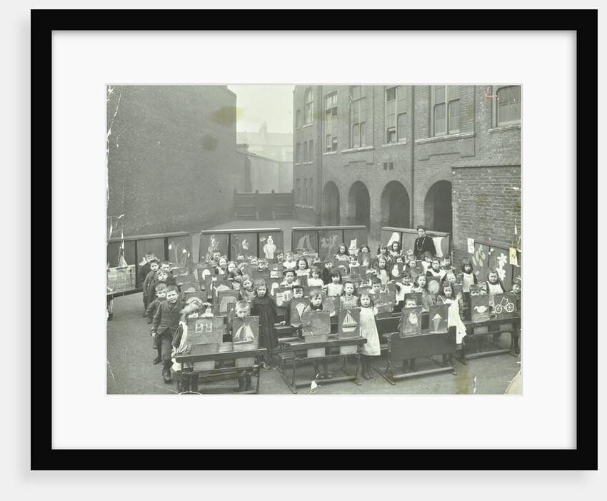 Children displaying their drawings, Flint Street School, Southwark, London, 1908 by Unknown