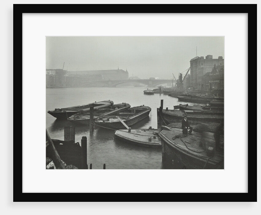 Barges moored at Bankside wharves looking downstream, London, 1913 by Unknown