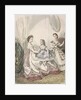 Two women and a small girl wearing the latest indoor fashions by Millia Lacouriere