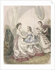 Two women and a small girl wearing the latest indoor fashions by Millia Lacouriere