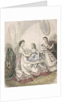 Two women and a small girl wearing the latest indoor fashions by Millia Lacouriere