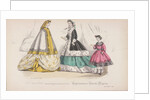 Two women and a child wearing the latest fashions by Anonymous
