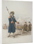 Parish Beadle in civic costume holding a staff by William Henry Pyne