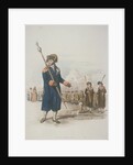 Parish Beadle in civic costume holding a staff by William Henry Pyne