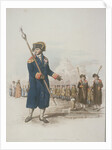 Parish Beadle in civic costume holding a staff by William Henry Pyne