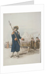 Parish Beadle in civic costume holding a staff by William Henry Pyne