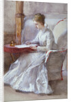 A Woman in White Writing at a Desk by Anna Lea Merritt
