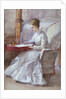 A Woman in White Writing at a Desk by Anna Lea Merritt