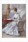 A Woman in White Writing at a Desk by Anna Lea Merritt