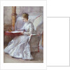 A Woman in White Writing at a Desk by Anna Lea Merritt