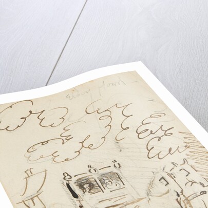 Ink sketch of Horse and Carriage with the note ‘Mr Pears and Mr . Sprightly and Poppet drawn. While--- was gathering elder blown 1797’ by Mary Anne Goodman