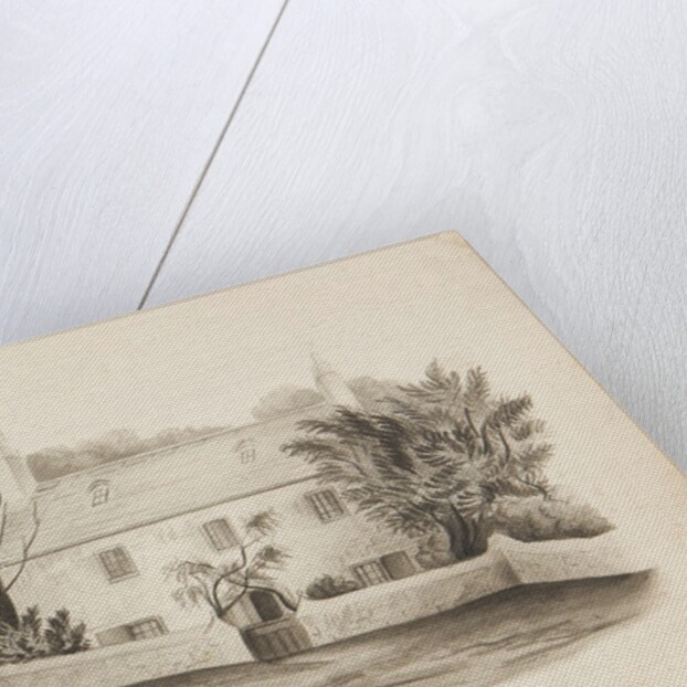 House with stone wall in front by Unknown