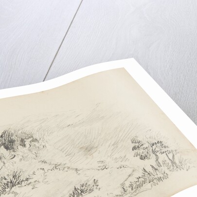 Group of figures and horses on side of hill to left-hand side. by Unknown