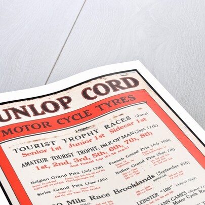 Dunlop Cord motor cycle tyres poster setting out successes on these tyres during the 1924 season by Unknown