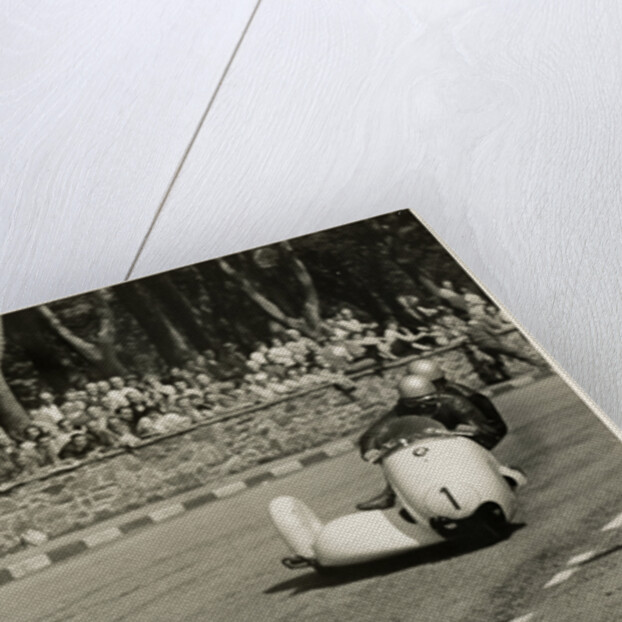 Walter Schneider aboard a BMW sidecar outfit (number 1), 1958 Sidecar TT (Tourist Trophy) by T.M. Badger