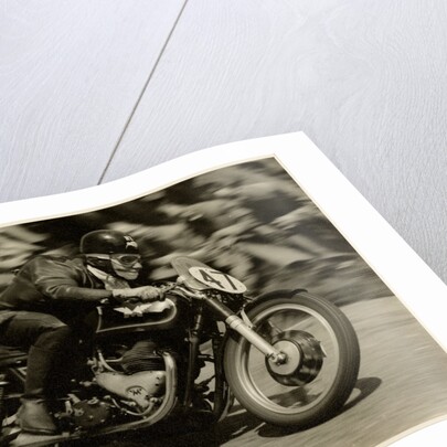 TT (Tourist Trophy) rider Cook from New Zealand aboard Moto Guzzi (number 47) by T.M. Badger