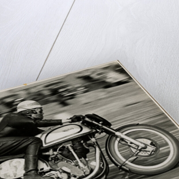 Robin Sherry, TT (Tourist Trophy) rider riding Norton (number 42) at Boreham track, Essex by T.M. Badger