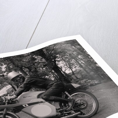 Japanese rider on motorcycle (possibly from Suzuki) by Manx Press Pictures