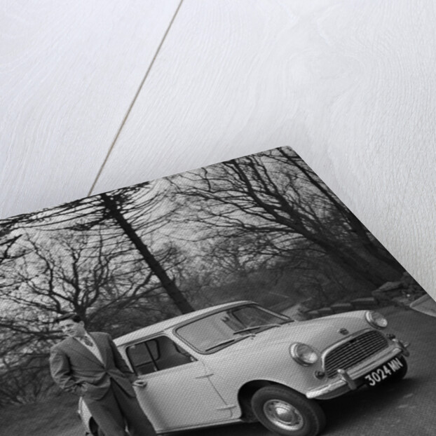 Geoff Duke receiving Mini Minor car by Manx Press Pictures
