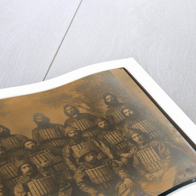 Sepia studio group portrait of named crew of the Two Sisters lifeboat, 1887 by Thomas Horsfell Midwood