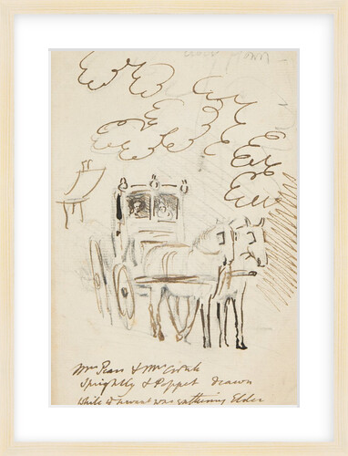 Ink sketch of Horse and Carriage with the note ‘Mr Pears and Mr . Sprightly and Poppet drawn. While--- was gathering elder blown 1797’ by Mary Anne Goodman