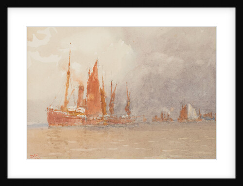 Sailing boats tied up to a steamer by John Miller Nicholson