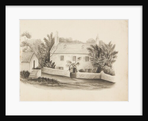 House with stone wall in front by Unknown