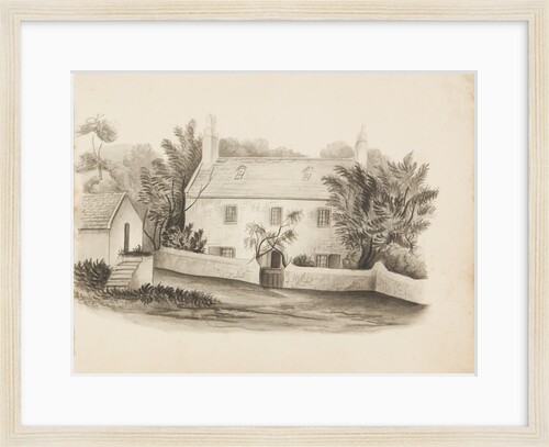 House with stone wall in front by Unknown