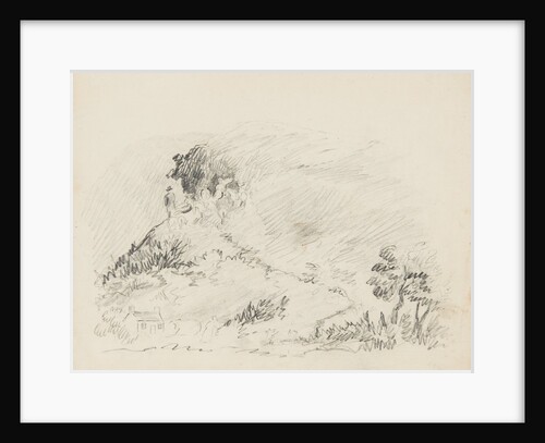 Group of figures and horses on side of hill to left-hand side. by Unknown