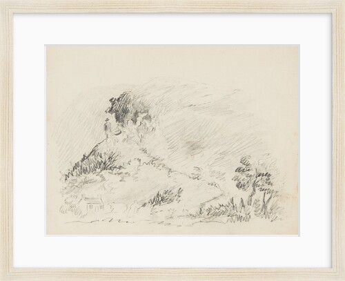 Group of figures and horses on side of hill to left-hand side. by Unknown