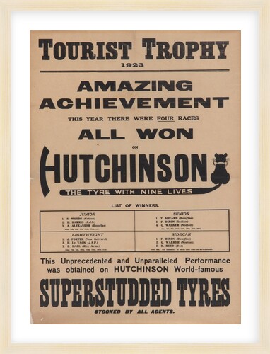 Poster promoting Hutchinson Superstudded Tyres used at the 1923 TT by Unknown