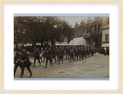 First World War soldiers marching through Ramsey, Parliament Street by George Bellett Cowen