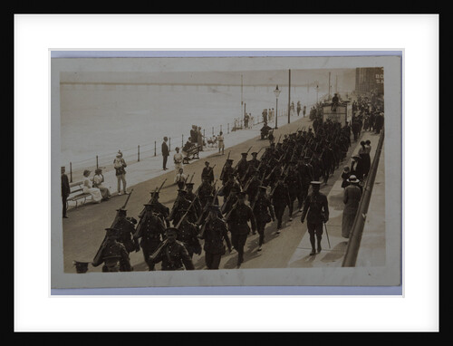 First World War soldiers marching through Ramsey by George Bellett Cowen
