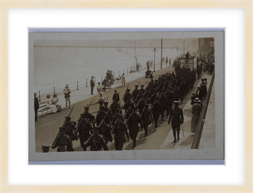 First World War soldiers marching through Ramsey by George Bellett Cowen
