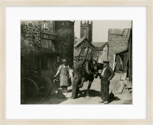 Workmen and horse outside Kelly's forge, Kirk Michael by unknown
