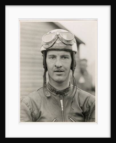 Cecil Sandford, wearing Moto Guzzi helmet and goggles, 1955 TT (Tourist Trophy) by T.M. Badger